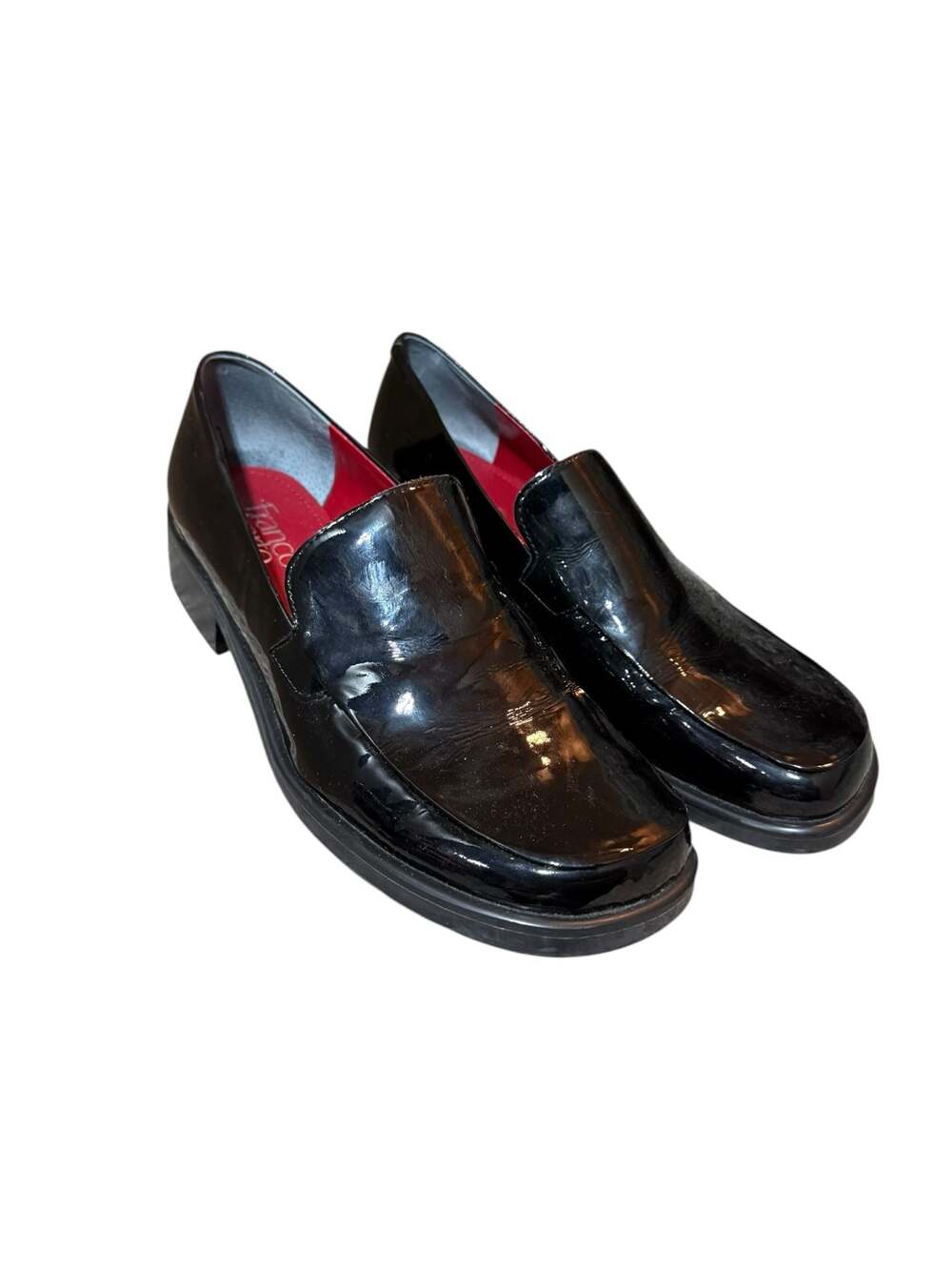 Franco Sarto Black Patent Leather Square Toe Loafers